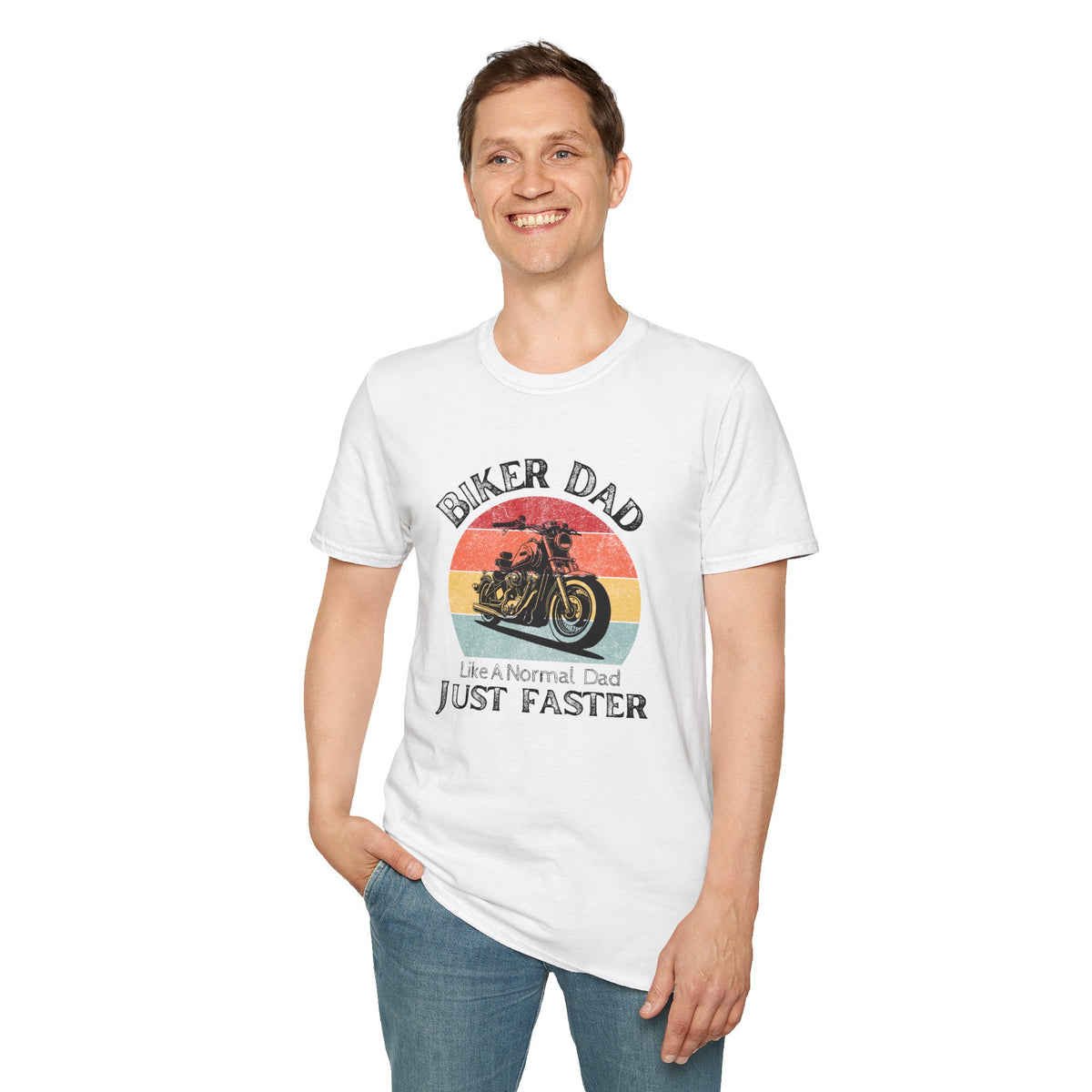 Motorbike T-shirt with 'Biker dad, Like a normal dad, Just faster'