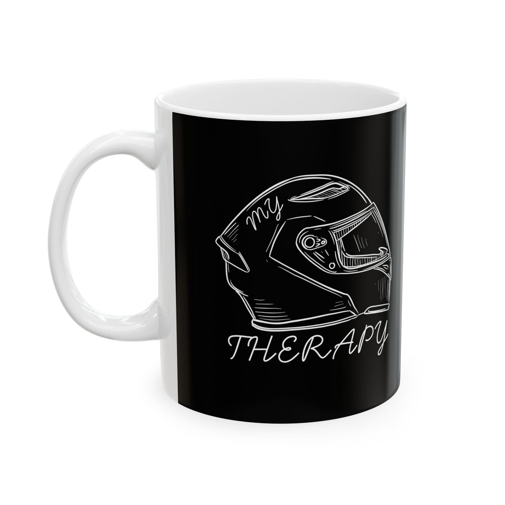 Non UK Sales 11oz And 15oz White Mug With (My Therapy, Helmet) B/W