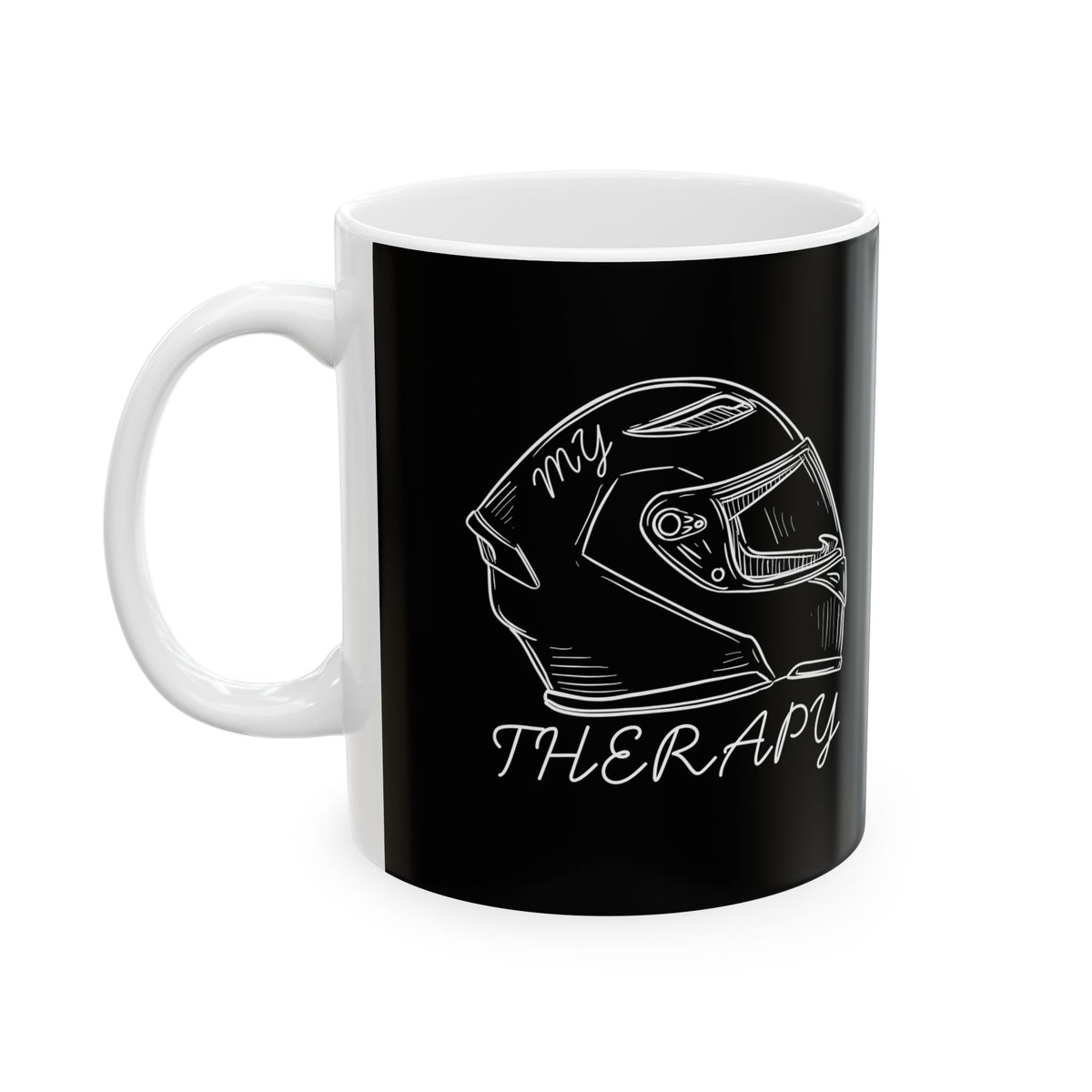 Non UK Sales 11oz And 15oz White Mug With (My Therapy, Helmet) B/W