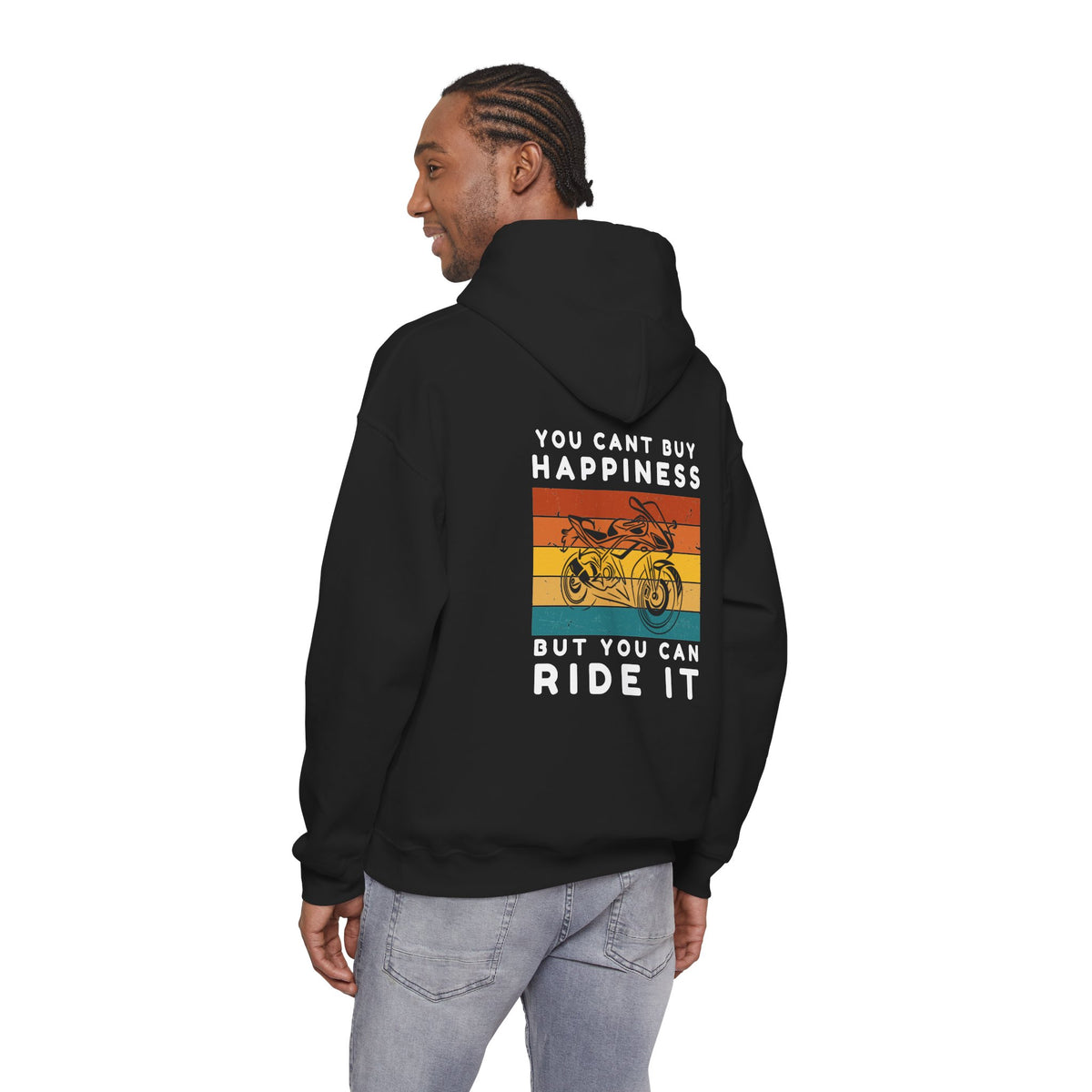 Unisex Heavy Blend™ Hooded Sweatshirt (You Cant Buy Happiness, Buy You Can Ride It) Back