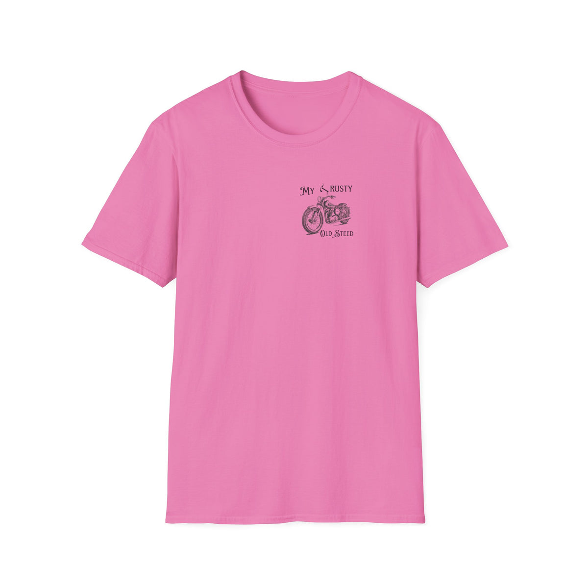 Motorbike T-shirt with 'My Trusty (Rusty) Old Steed' (2) Small Logo