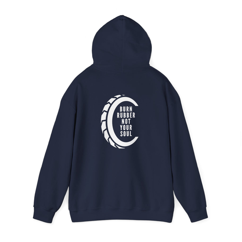 Non UK Sales Hooded Sweatshirt (Burn rubber, Not your soul) W/B