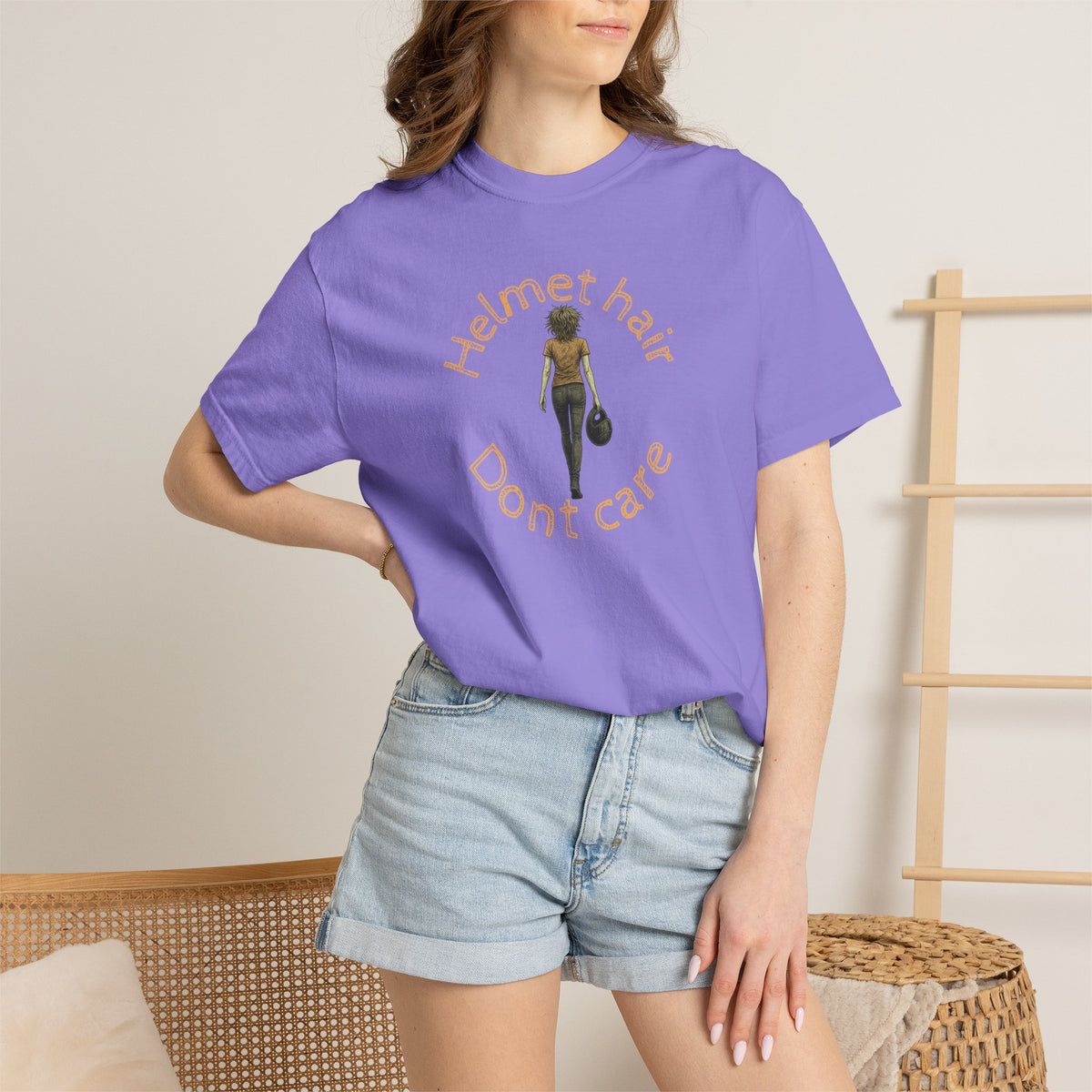 Non UK Sales Motorbike t-shirt  (Helmet hair, Dont care) Y/B
