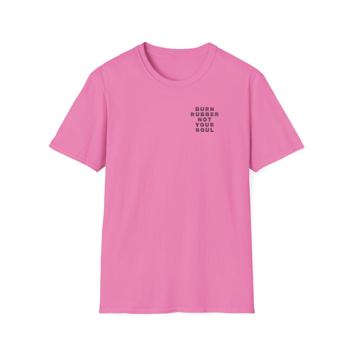 Motorbike T-shirt with 'Burn Rubber, Not your Soul' (2) Small Logo