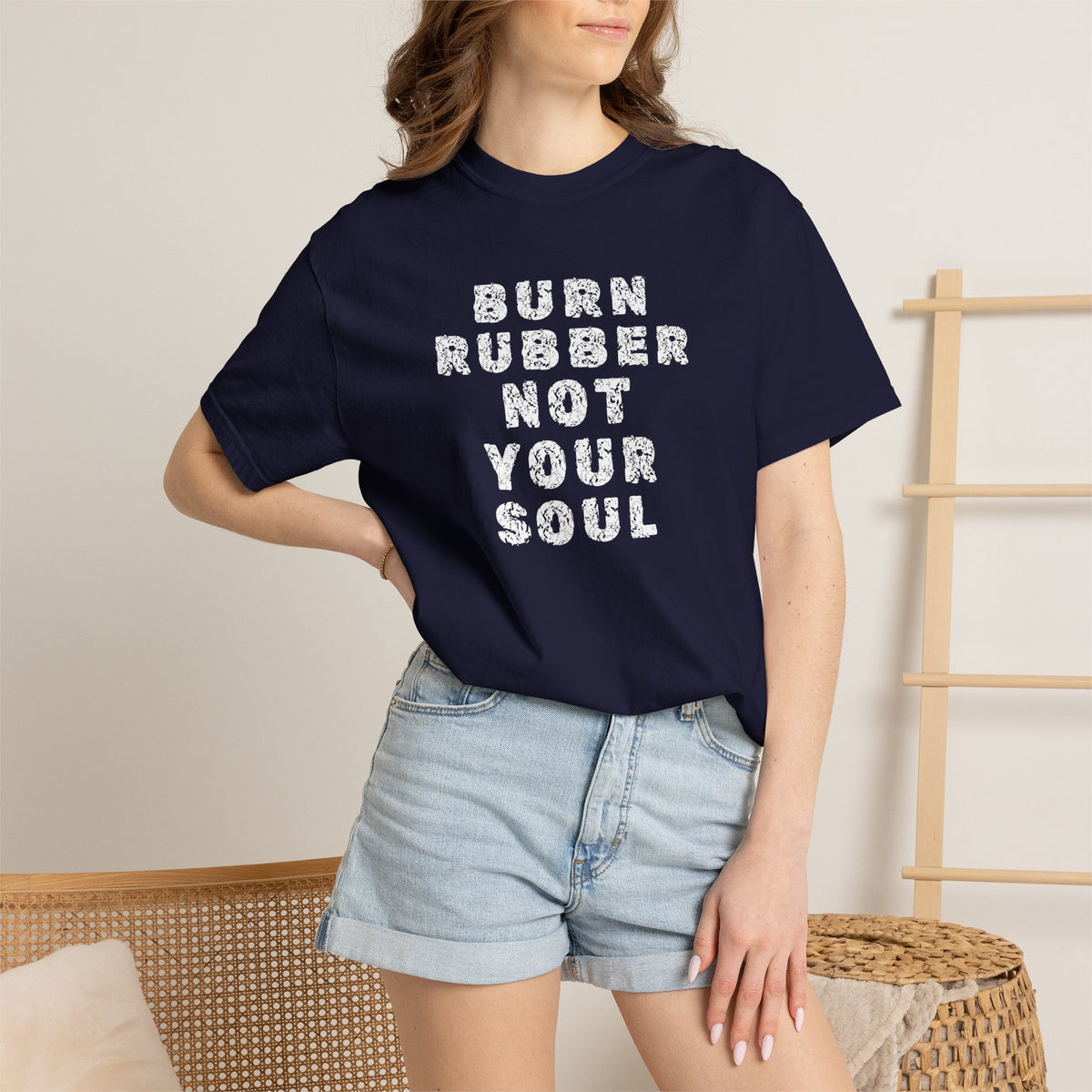 Non UK Sales Motorbike t-shirt  (Burn rubber, Not your soul) Words W/B