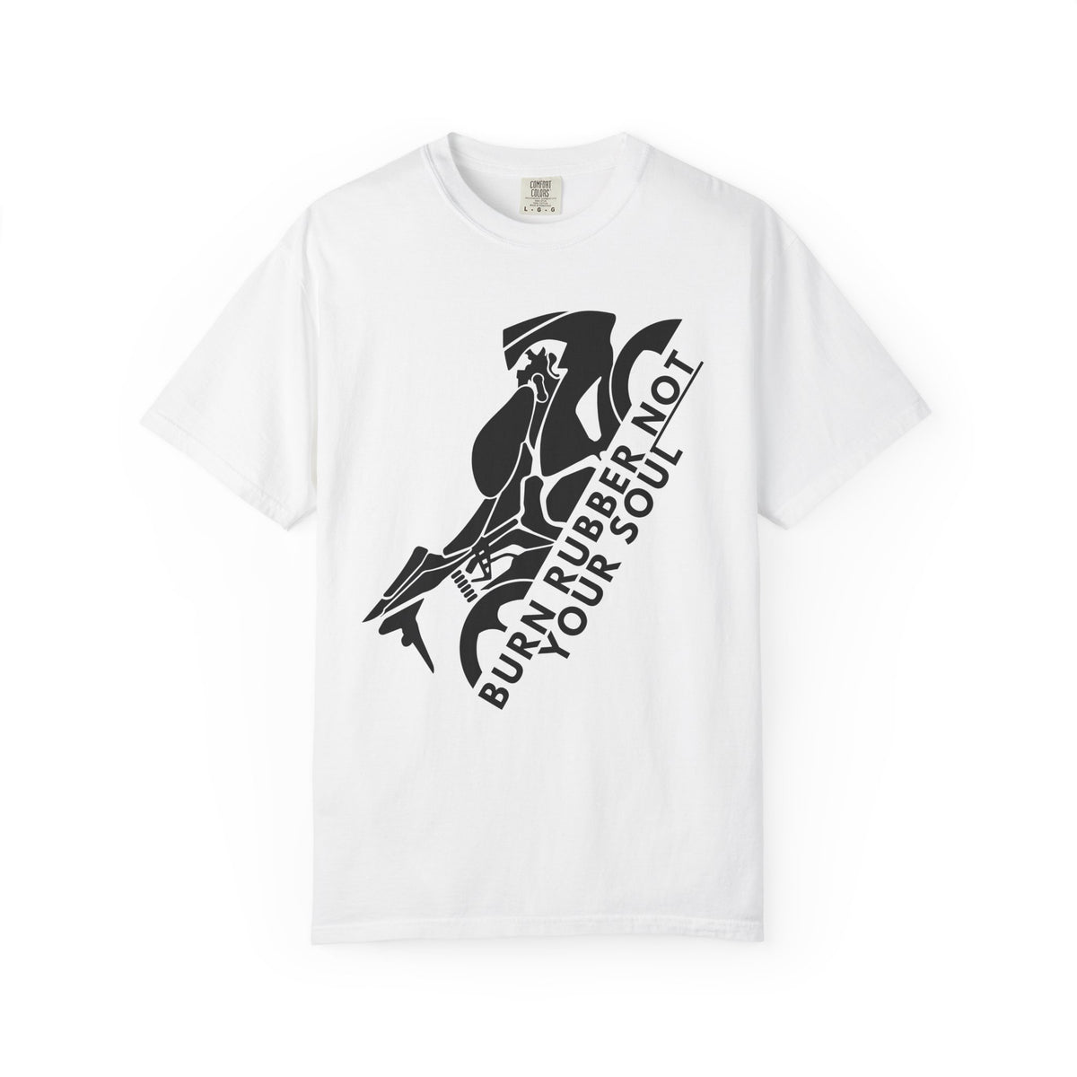 Non UK Sales Motorbike t-shirt  (Burn rubber, Not your soul) Bike B/W