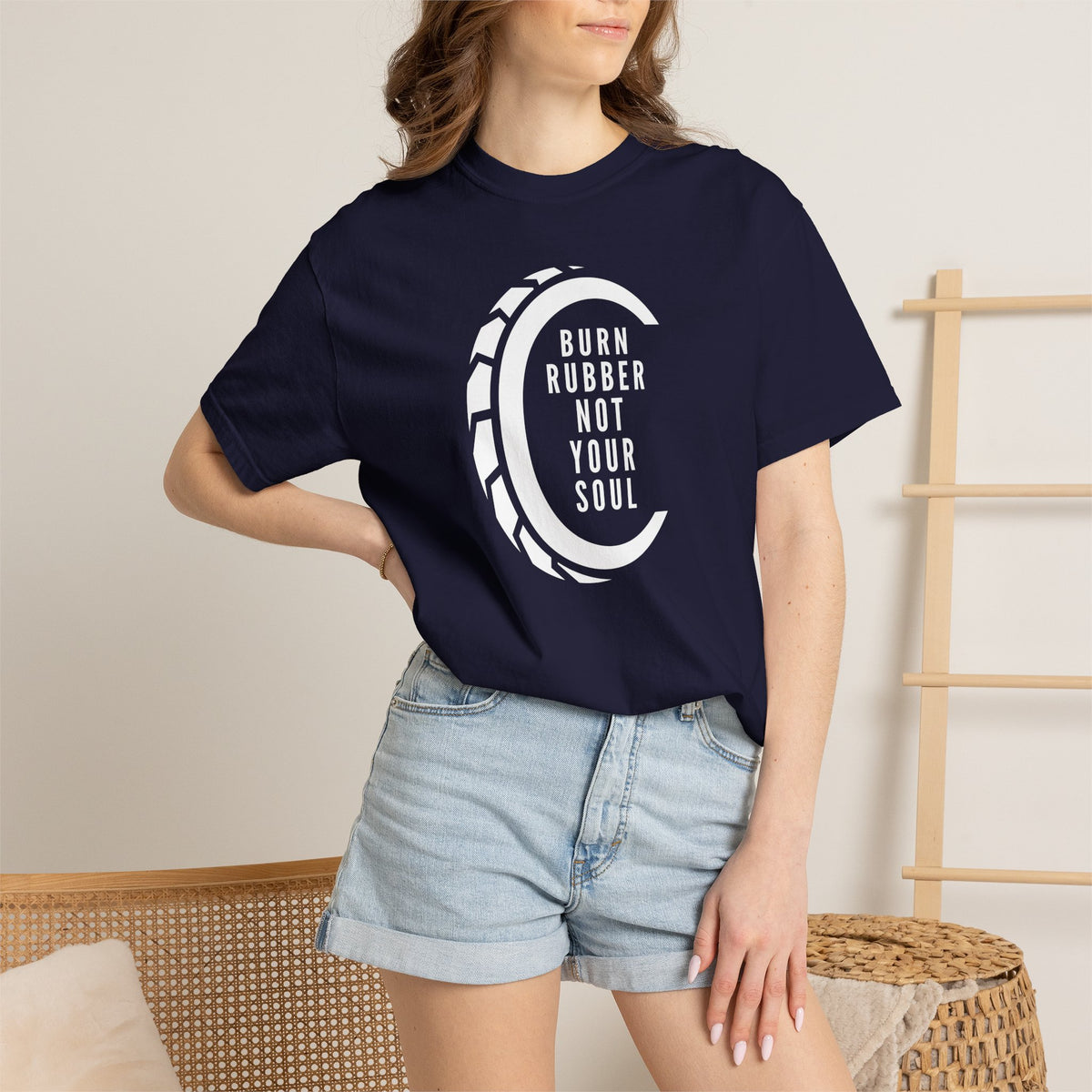 Non UK Sales Motorbike t-shirt  (Burn rubber, Not your soul) Words W/B