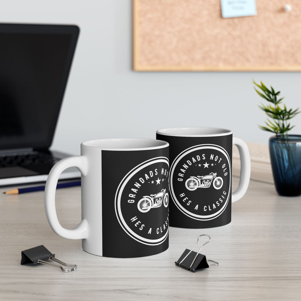 Non UK Sales 11oz And 15oz White Mug With (Grandads not old, Hes a classic) B/W