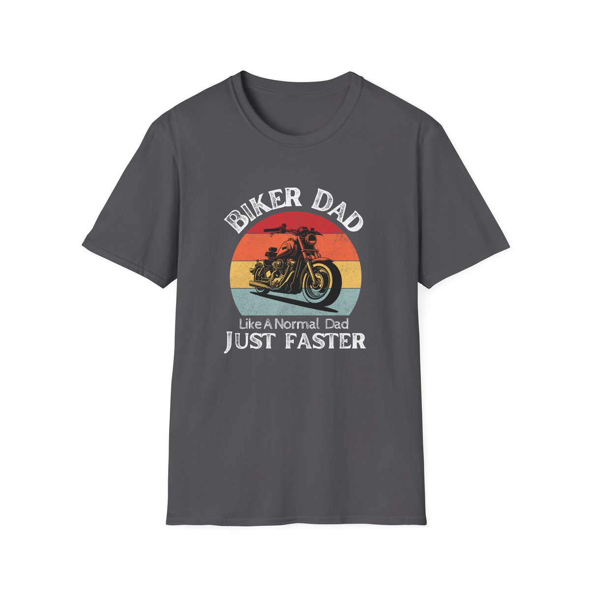 Motorbike T-shirt with 'Biker dad, Like a normal dad, Just faster' (2)