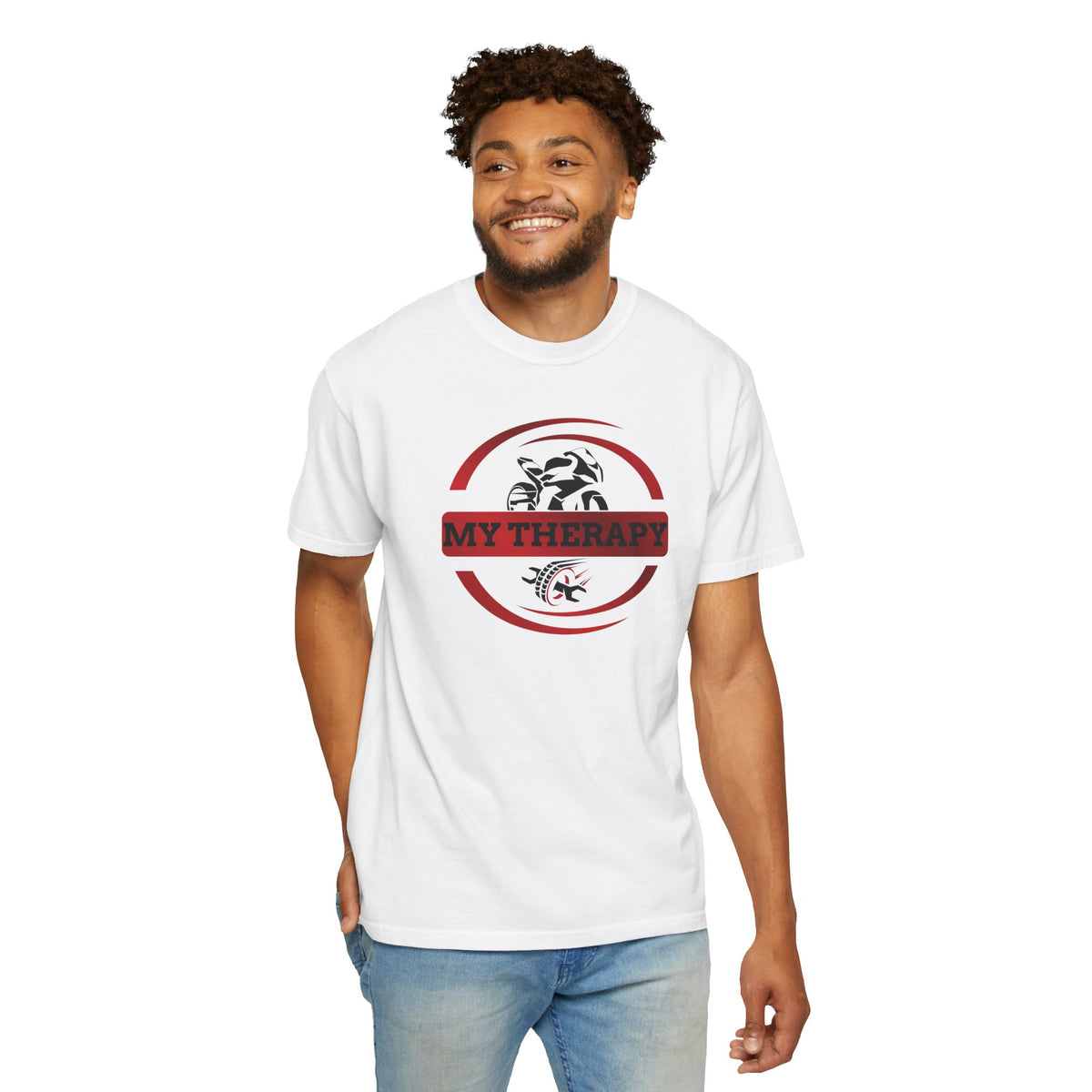 Non UK Sales Motorbike t-shirt  (My therapy) Swirl R/W