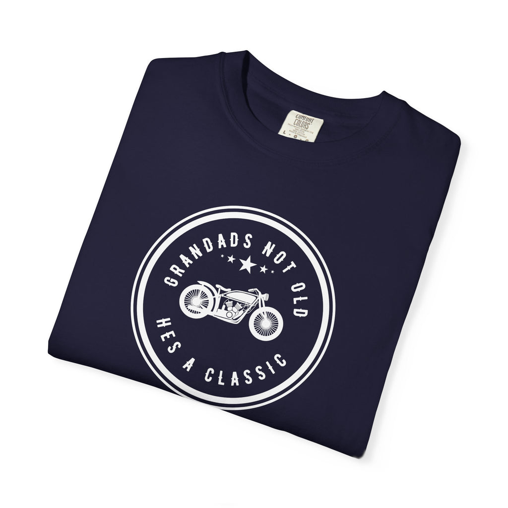Non UK Sales Motorbike t-shirt  (Grandads not old, Hes a classic) W/B