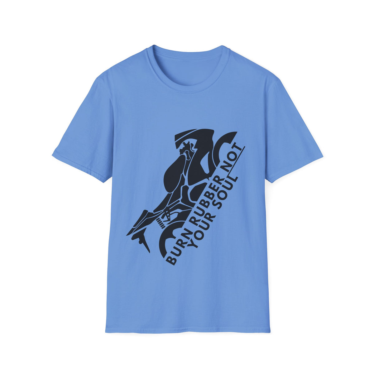 Motorbike T-shirt with 'Burn Rubber, Not your Soul' (1)