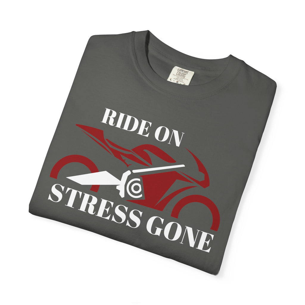 Non UK Sales Motorbike t-shirt  (Ride on, Stress gone)  R/B