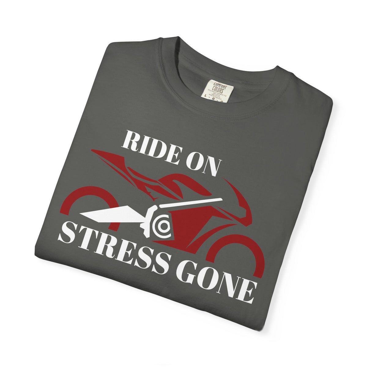 Non UK Sales Motorbike t-shirt  (Ride on, Stress gone)  R/B