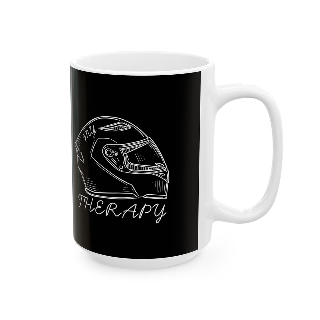 Non UK Sales 11oz And 15oz White Mug With (My Therapy, Helmet) B/W