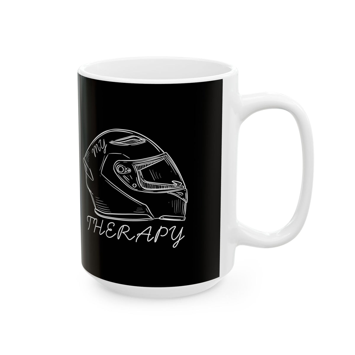 Non UK Sales 11oz And 15oz White Mug With (My Therapy, Helmet) B/W