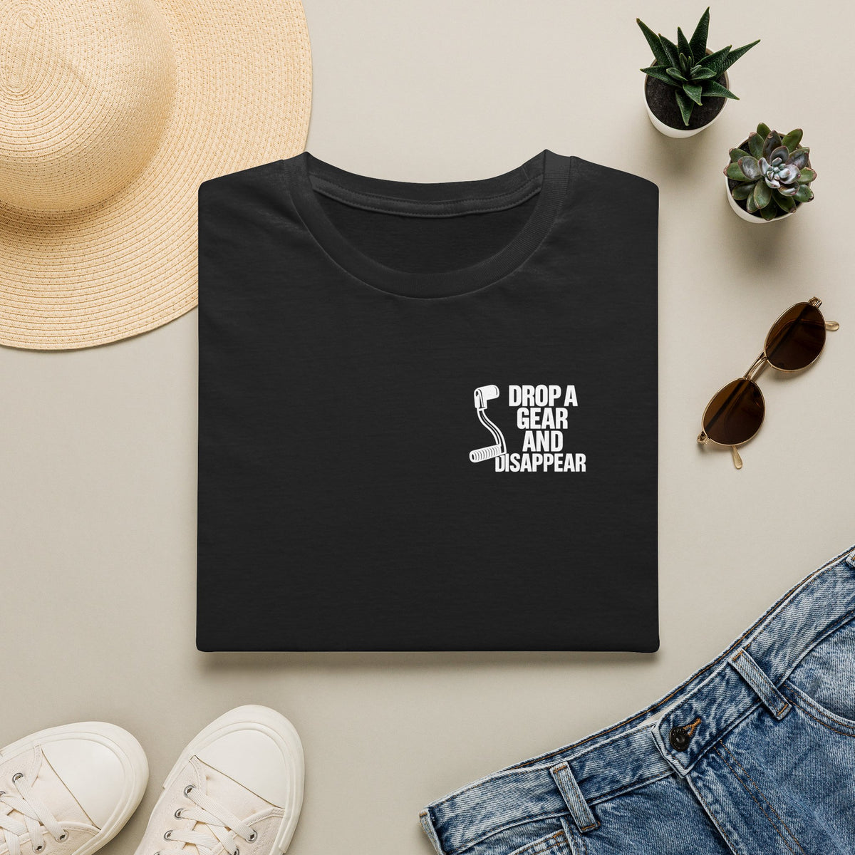 Motorbike T-shirt with 'Drop a gear and disappear' Small Logo