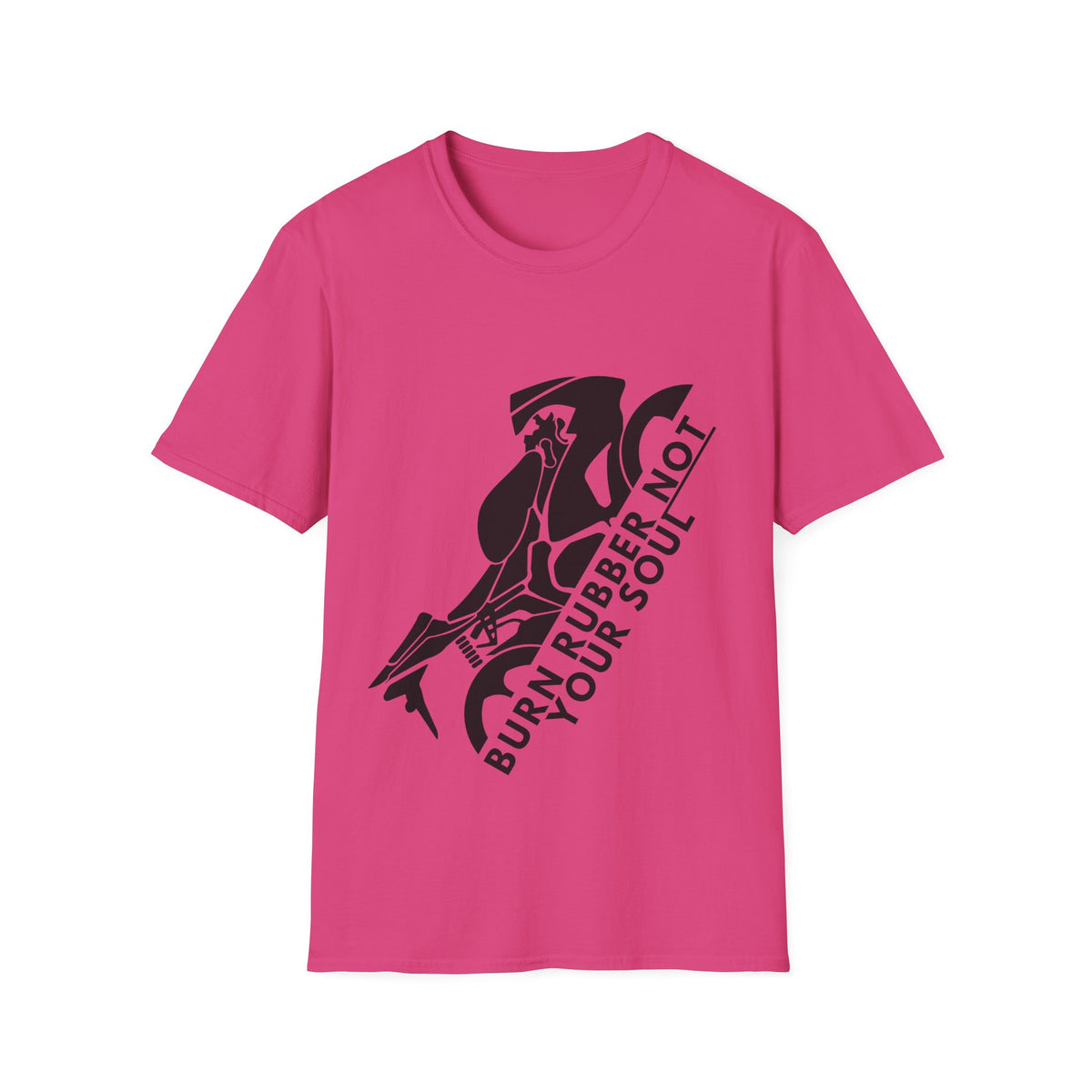 Motorbike T-shirt with 'Burn Rubber, Not your Soul' (1)
