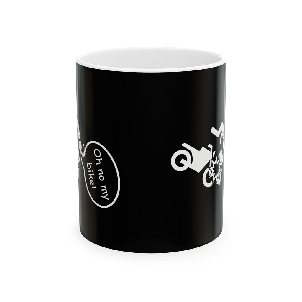 Non UK Sales 11oz And 15oz White Mug With (Oh no my bike!) B/W