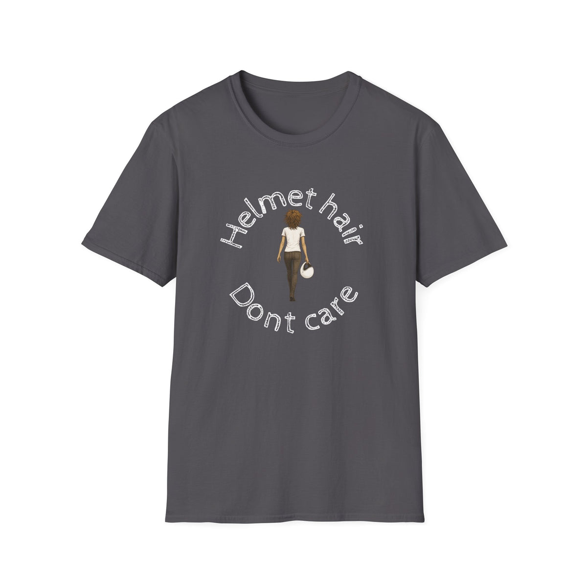Motorbike T-shirt with 'Helmet hair, Dont care'