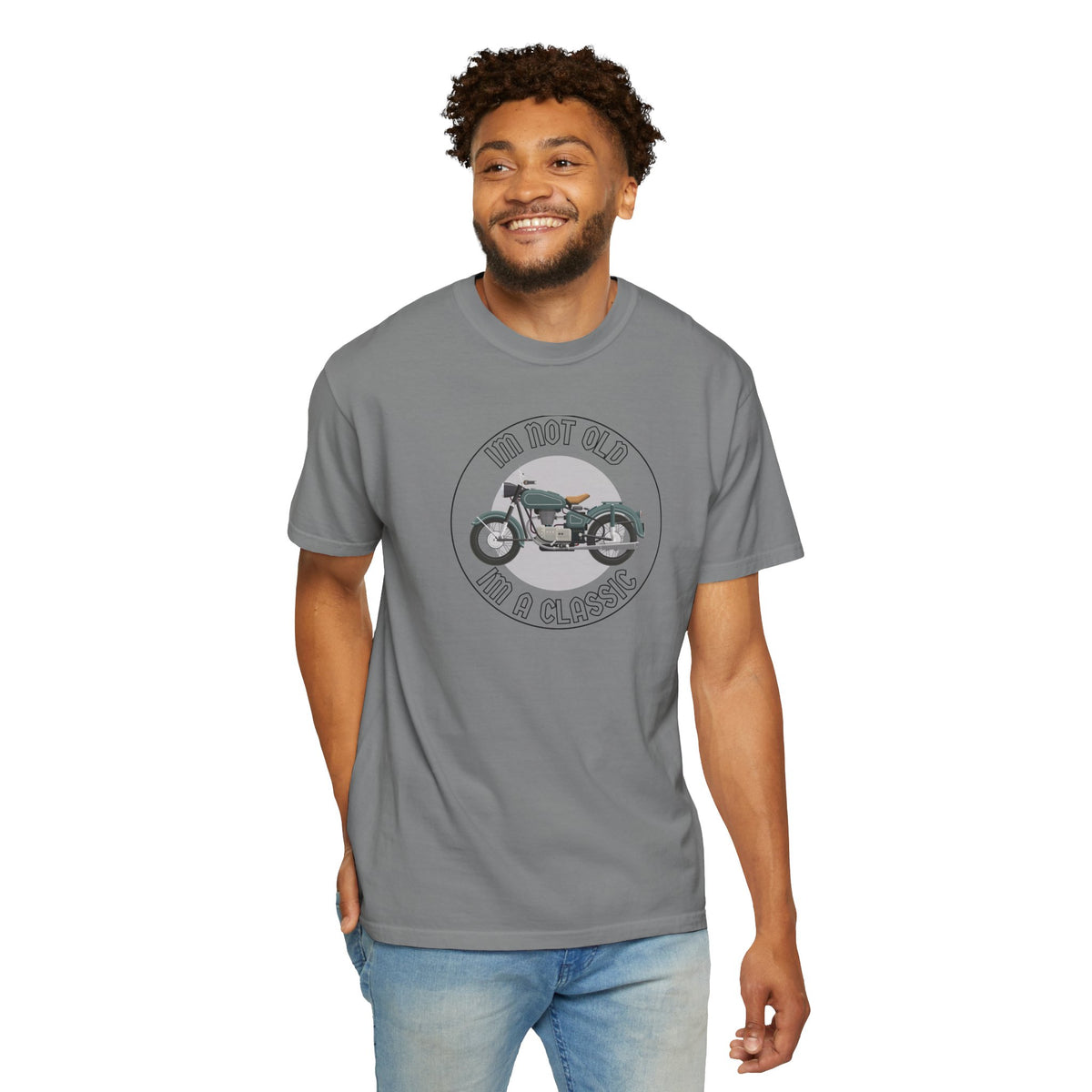 Non UK Sales Motorbike t-shirt  (Im not old, Im a classic) B/W