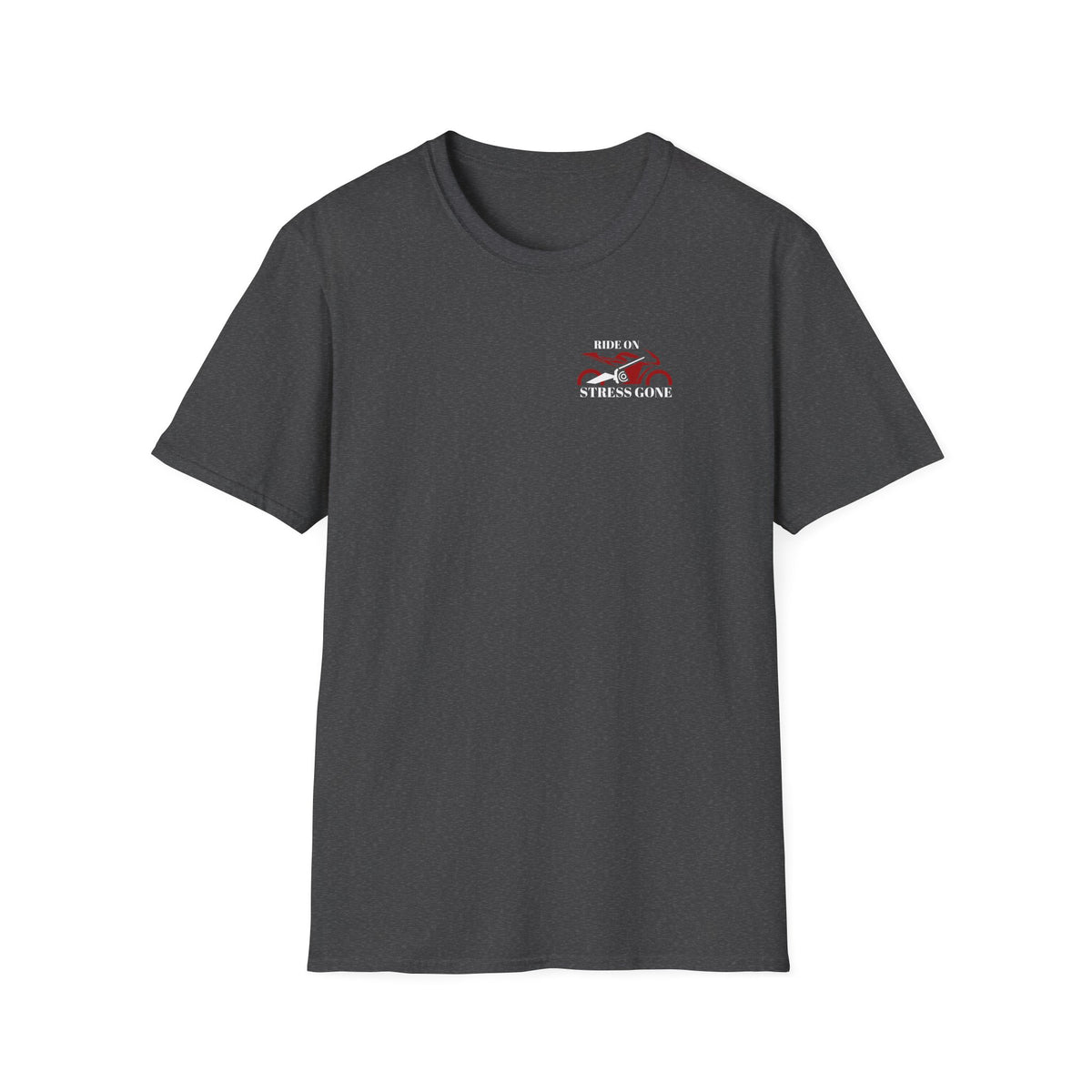Motorbike T-shirt with 'Ride On, Stress Gone' Small Logo