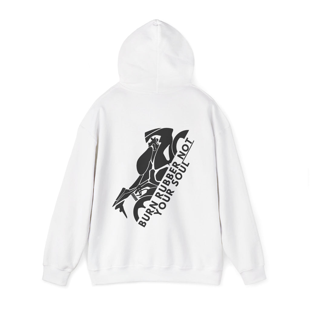 Unisex Heavy Blend™ Hooded Sweatshirt (Burn Rubber, Not Your Soul) 3 Back
