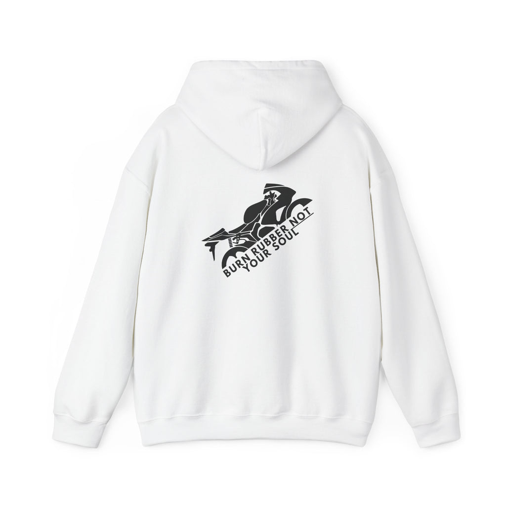 Non UK Sales Hooded Sweatshirt (Burn rubber, Not your soul) B/W