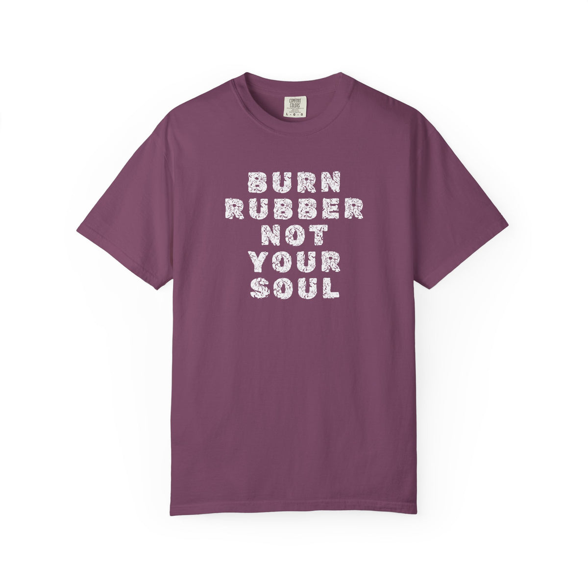Non UK Sales Motorbike t-shirt  (Burn rubber, Not your soul) Words W/B