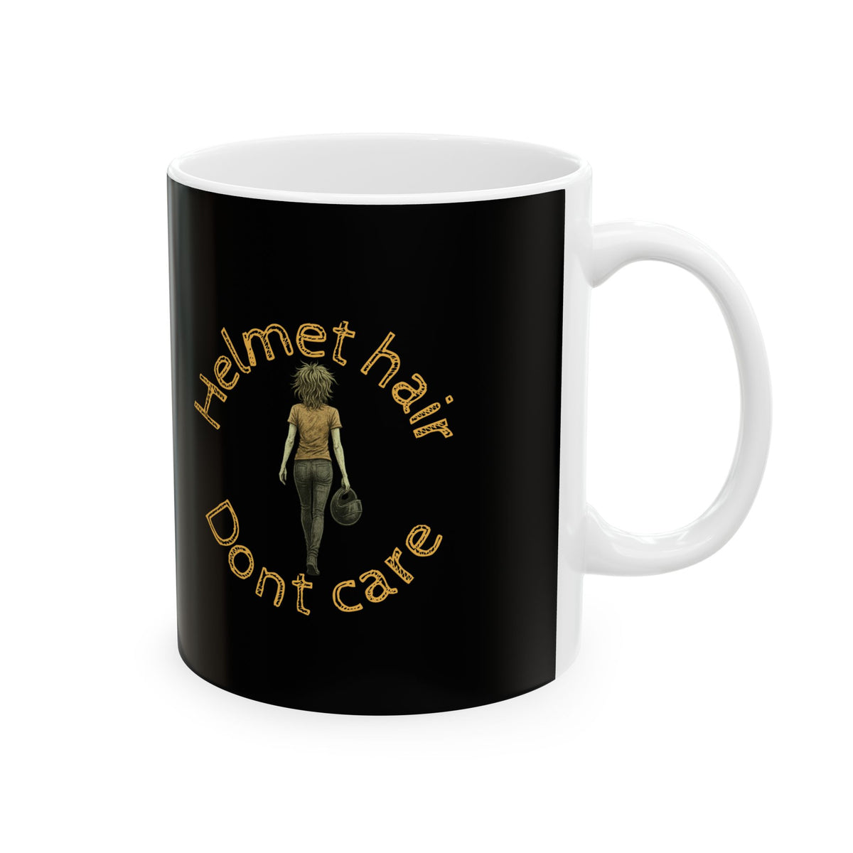 Non UK Sales 11oz And 15oz White Mug With (Helmet hair, Dont care) Y/B
