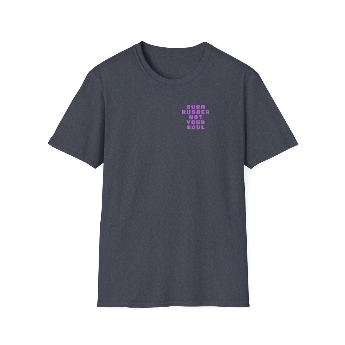 Motorbike T-shirt with 'Burn Rubber, Not your Soul' (3) Small Logo