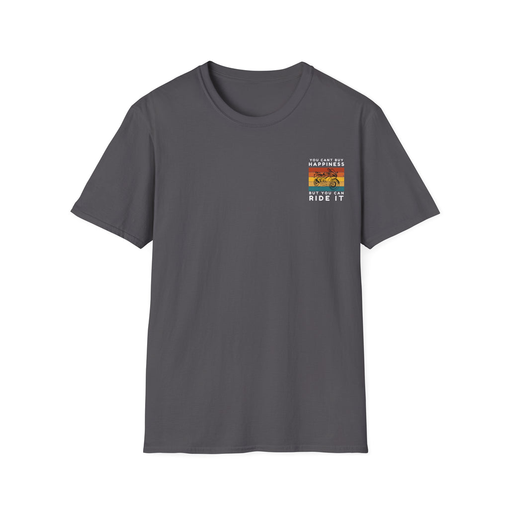 Motorbike T-shirt with You Cant Buy Happiness, But You Can Ride It' (2) (Small Logo)
