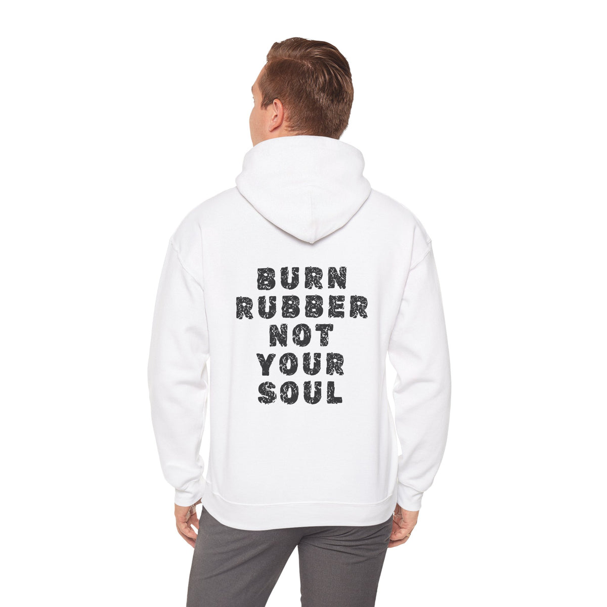 Unisex Heavy Blend™ Hooded Sweatshirt (Burn Rubber, Not Your Soul) 4 Back