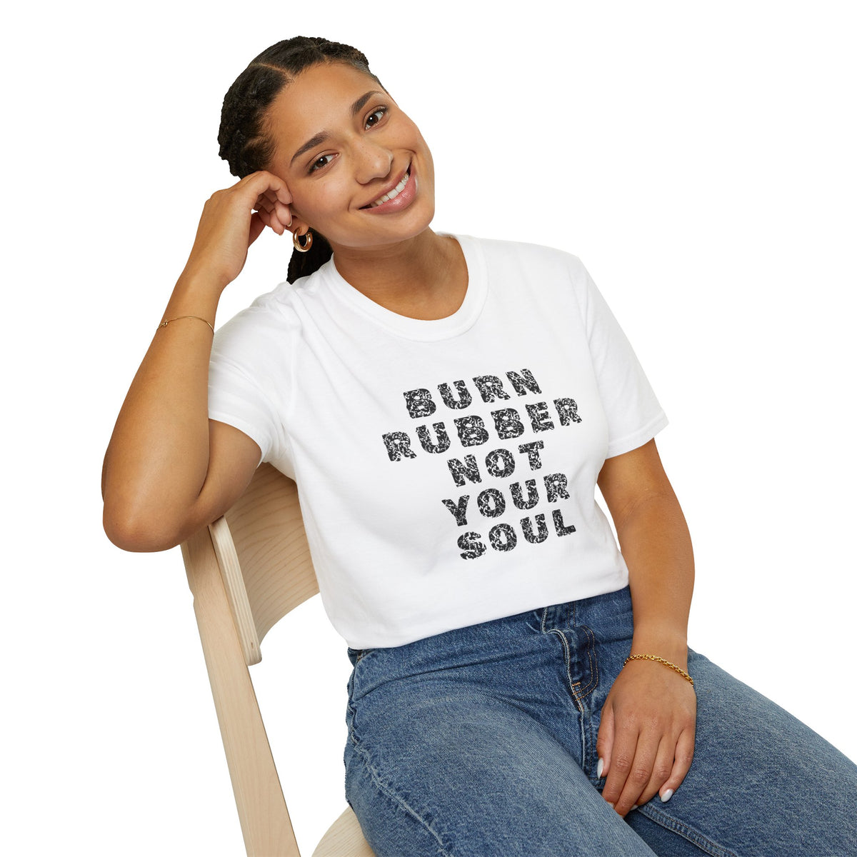 Motorbike T-shirt with 'Burn Rubber, Not your Soul' (2)