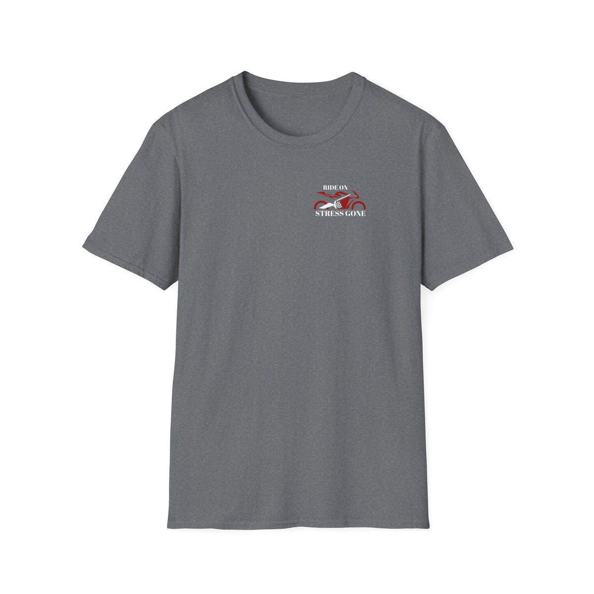 Motorbike T-shirt with 'Ride On, Stress Gone' Small Logo
