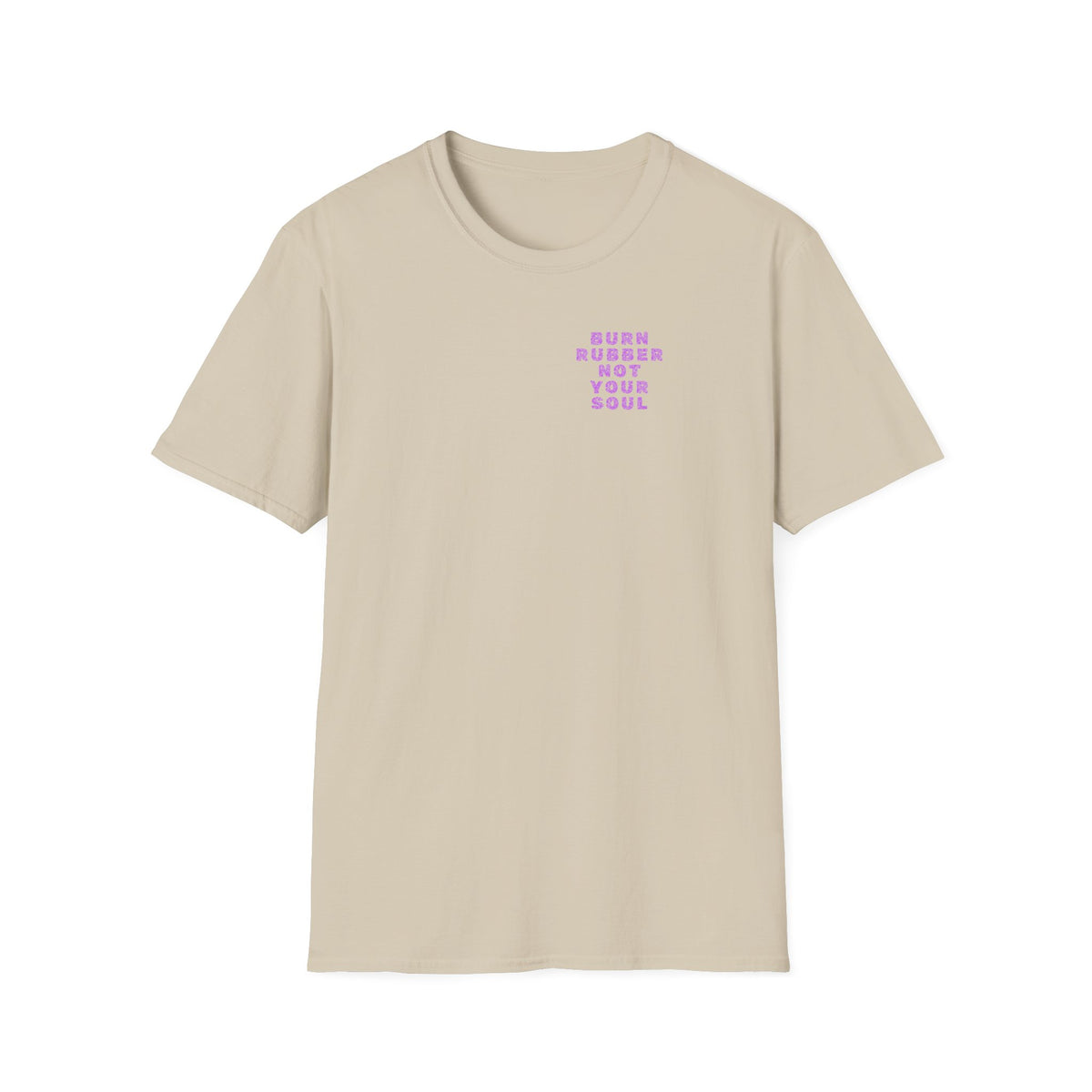 Motorbike T-shirt with 'Burn Rubber, Not your Soul' (3) Small Logo