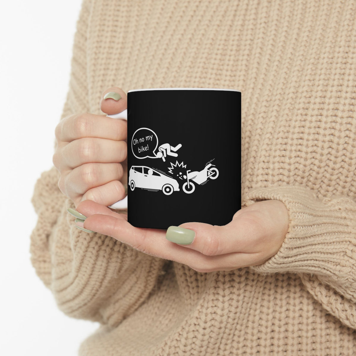 Non UK Sales 11oz And 15oz White Mug With (Oh no my bike!) B/W2