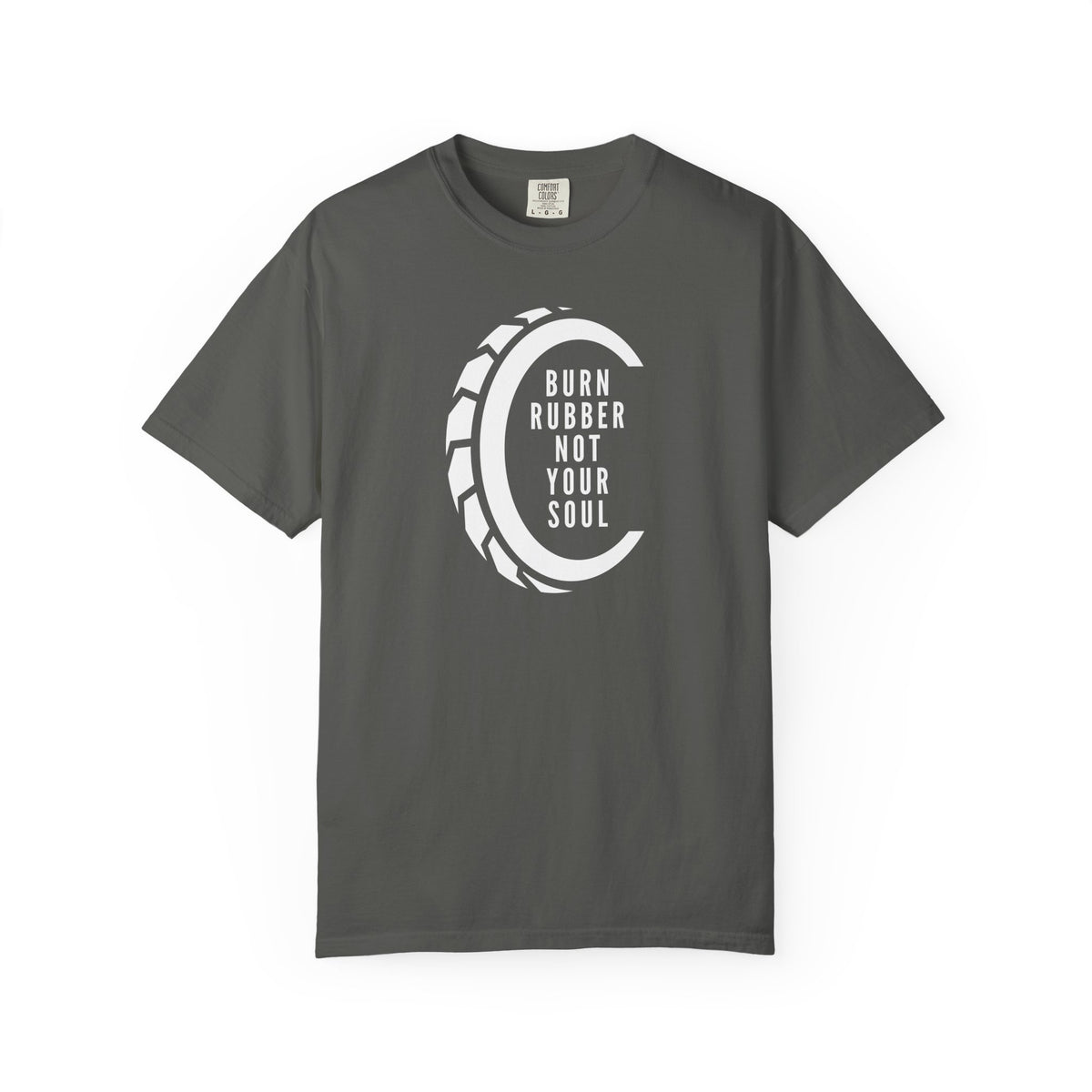 Non UK Sales Motorbike t-shirt  (Burn rubber, Not your soul) Words W/B