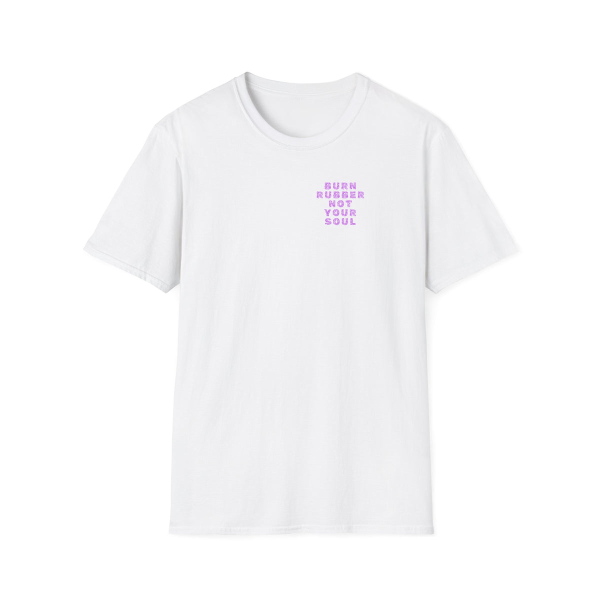 Motorbike T-shirt with 'Burn Rubber, Not your Soul' (3) Small Logo