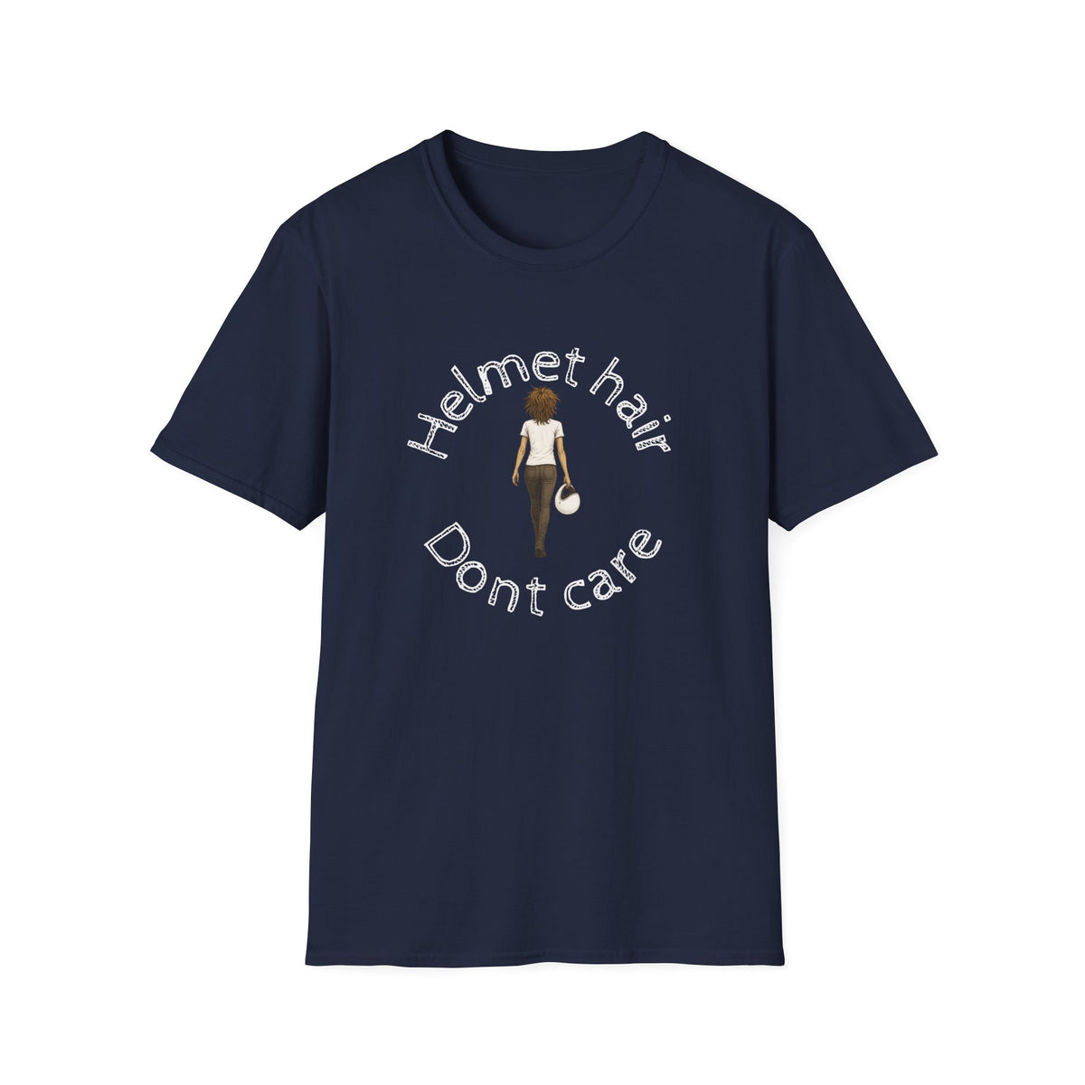 Motorbike T-shirt with 'Helmet hair, Dont care'