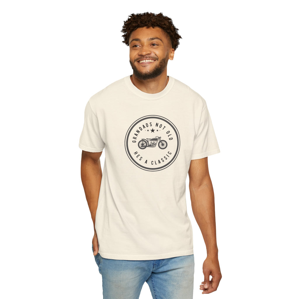 Non UK Sales Motorbike t-shirt  (Grandads not old, Hes a classic) B/W