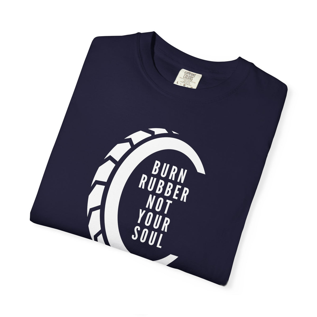 Non UK Sales Motorbike t-shirt  (Burn rubber, Not your soul) Words W/B