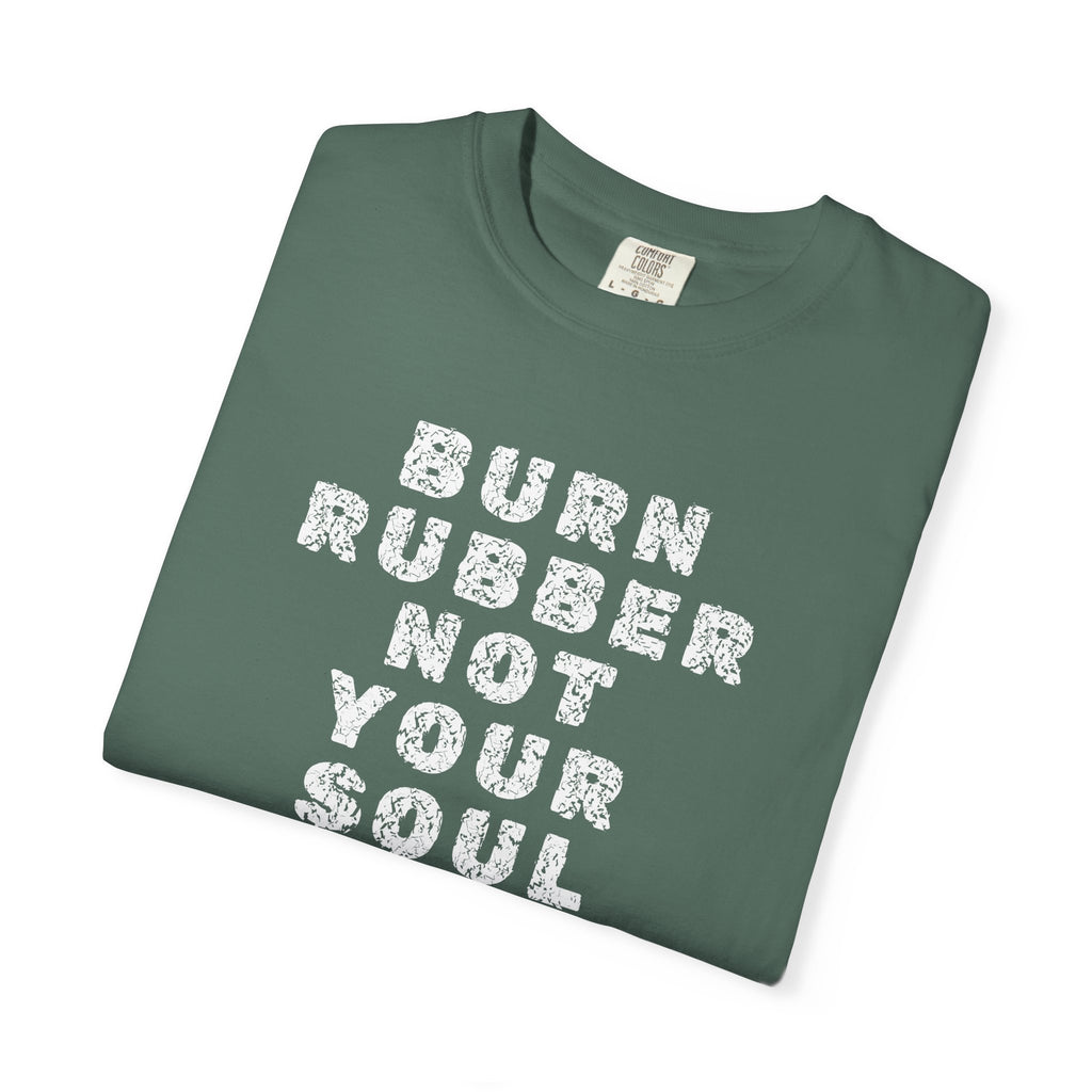 Non UK Sales Motorbike t-shirt  (Burn rubber, Not your soul) Words W/B