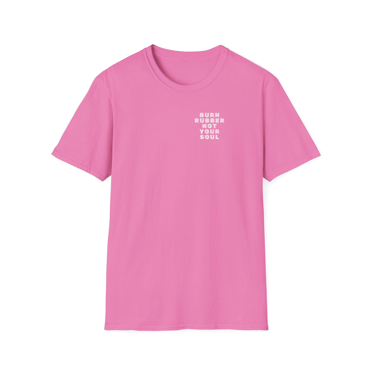 Motorbike T-shirt with 'Burn Rubber, Not your Soul' (5) Small Logo