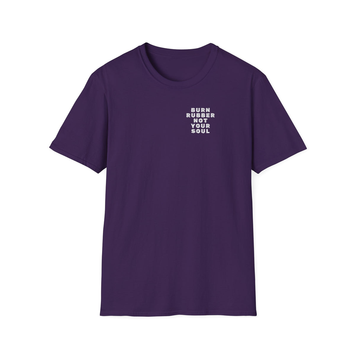 Motorbike T-shirt with 'Burn Rubber, Not your Soul' (5) Small Logo