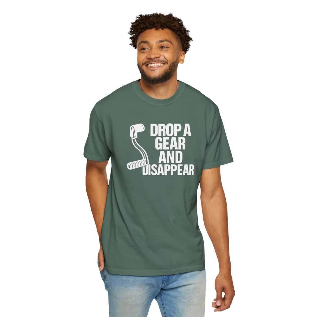 Non UK Sales Motorbike t-shirt  (Drop a gear and disappear) Words W/B