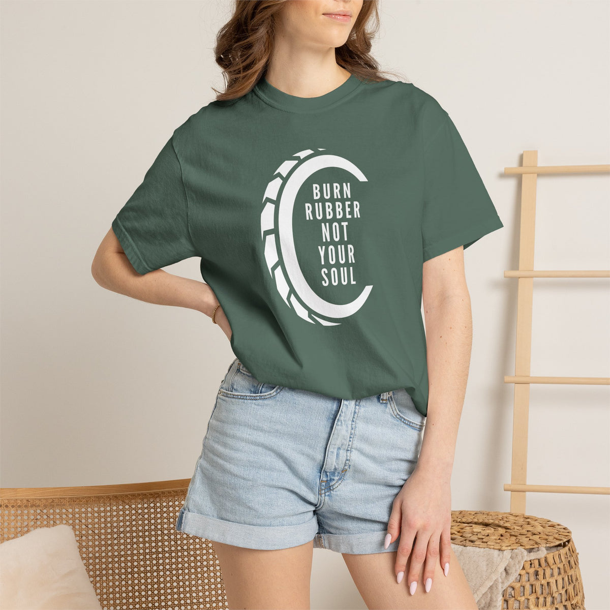 Non UK Sales Motorbike t-shirt  (Burn rubber, Not your soul) Words W/B