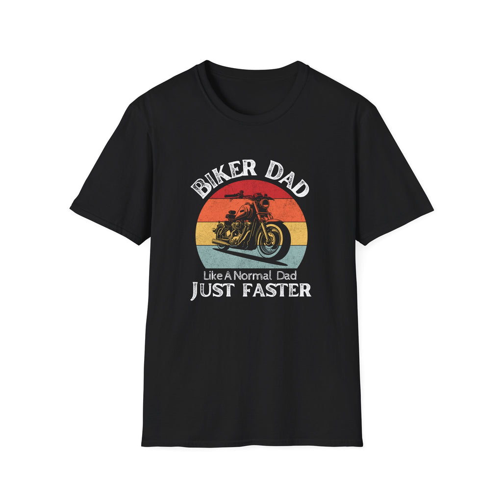 Motorbike T-shirt with 'Biker dad, Like a normal dad, Just faster' (2)