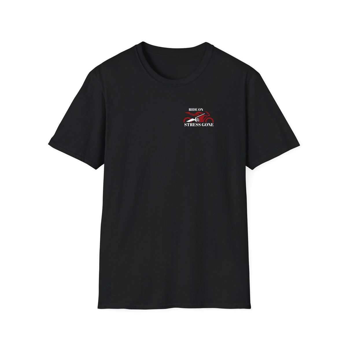 Motorbike T-shirt with 'Ride On, Stress Gone' Small Logo