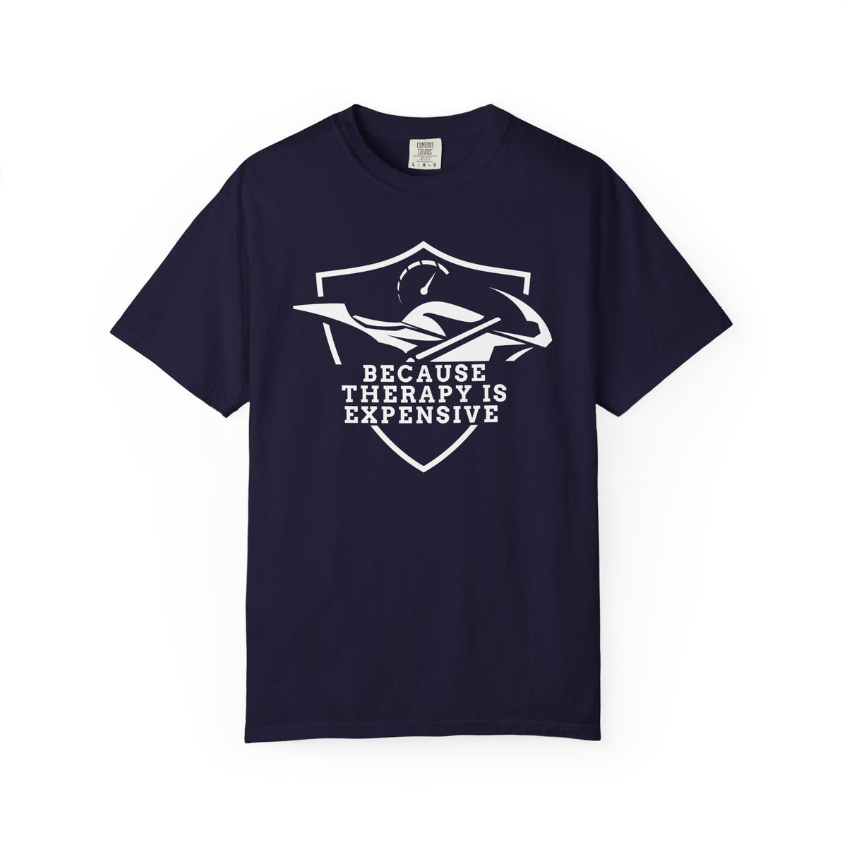 Non UK Sales Motorbike t-shirt  (Because Therapy is expensive) W/B